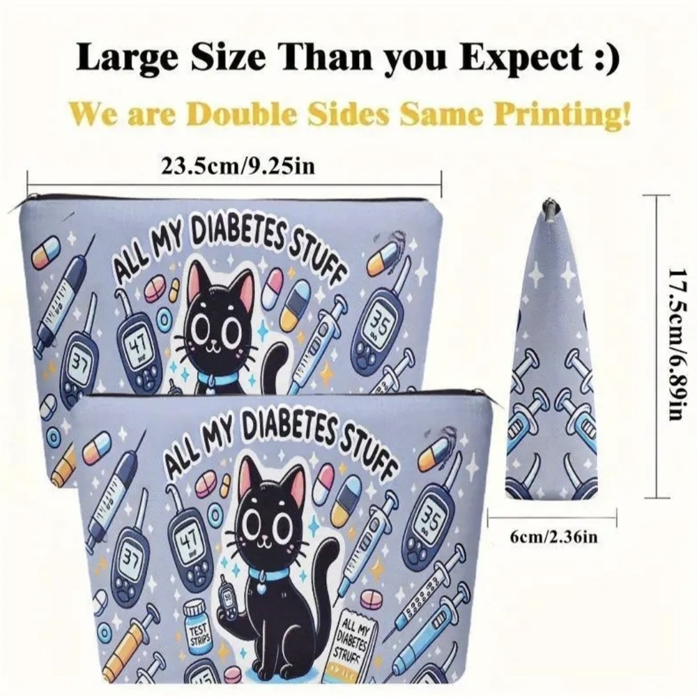 Cute Cat Themed Cosmetic Bag - Gray - Picture 3 of 3